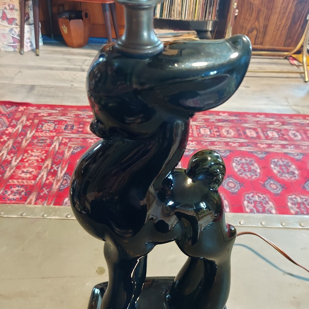 Vintage MCM Black Ceramic Deer Fawn Cute Table Lamp Mid Century Modern 17 Inch - Picture 5 of 8